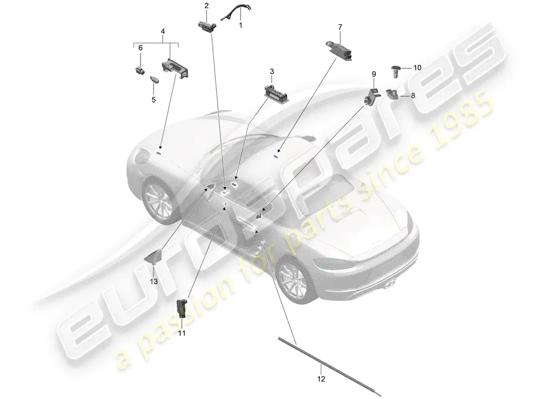 porsche 2017 (718 boxster) interior lighting parts diagram