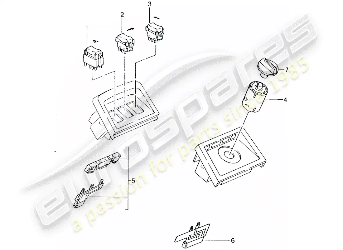 porsche 1991 (964) switch - center console parts diagram