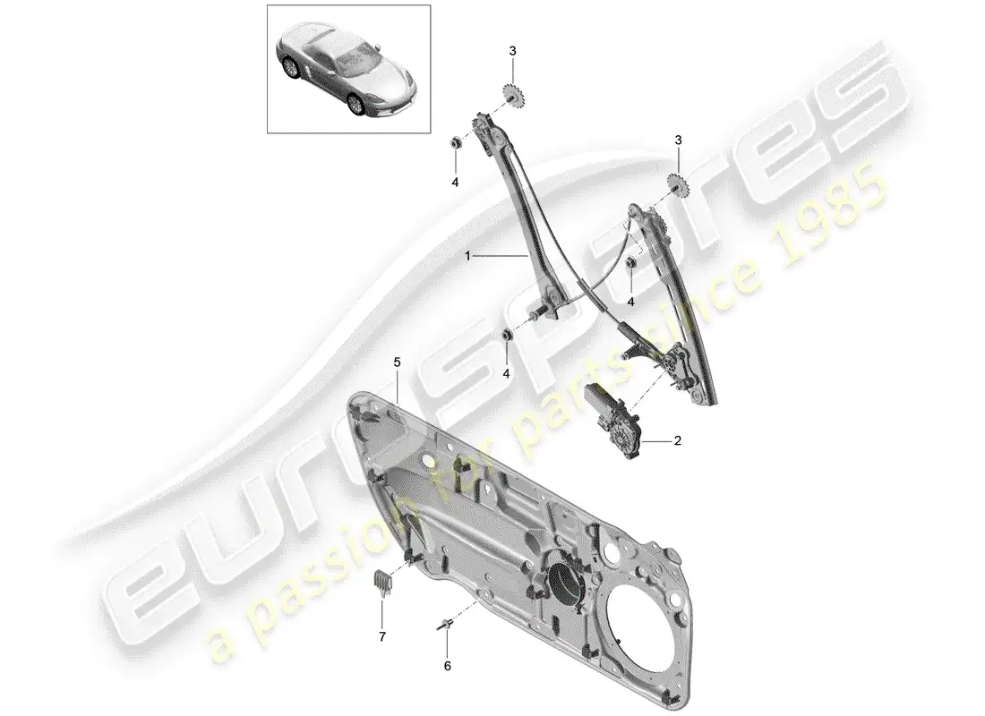 porsche 2017 (718 boxster) window regulator parts diagram