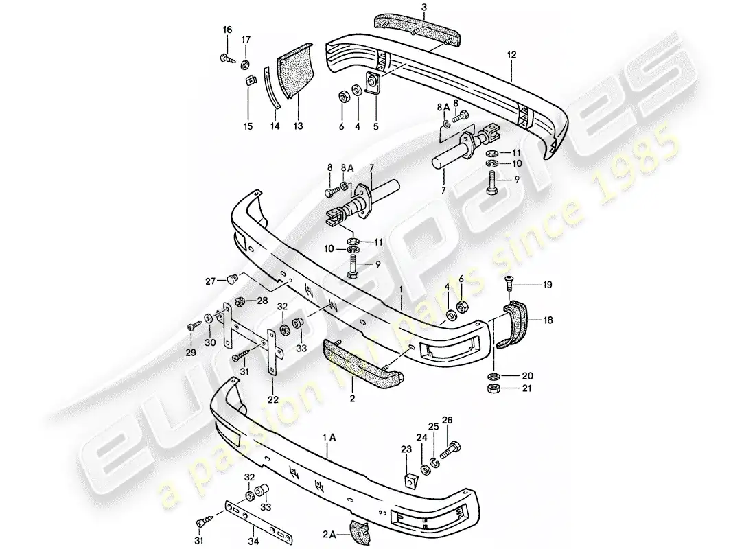 porsche 1987 (924s) bumper - with: - buffer parts diagram