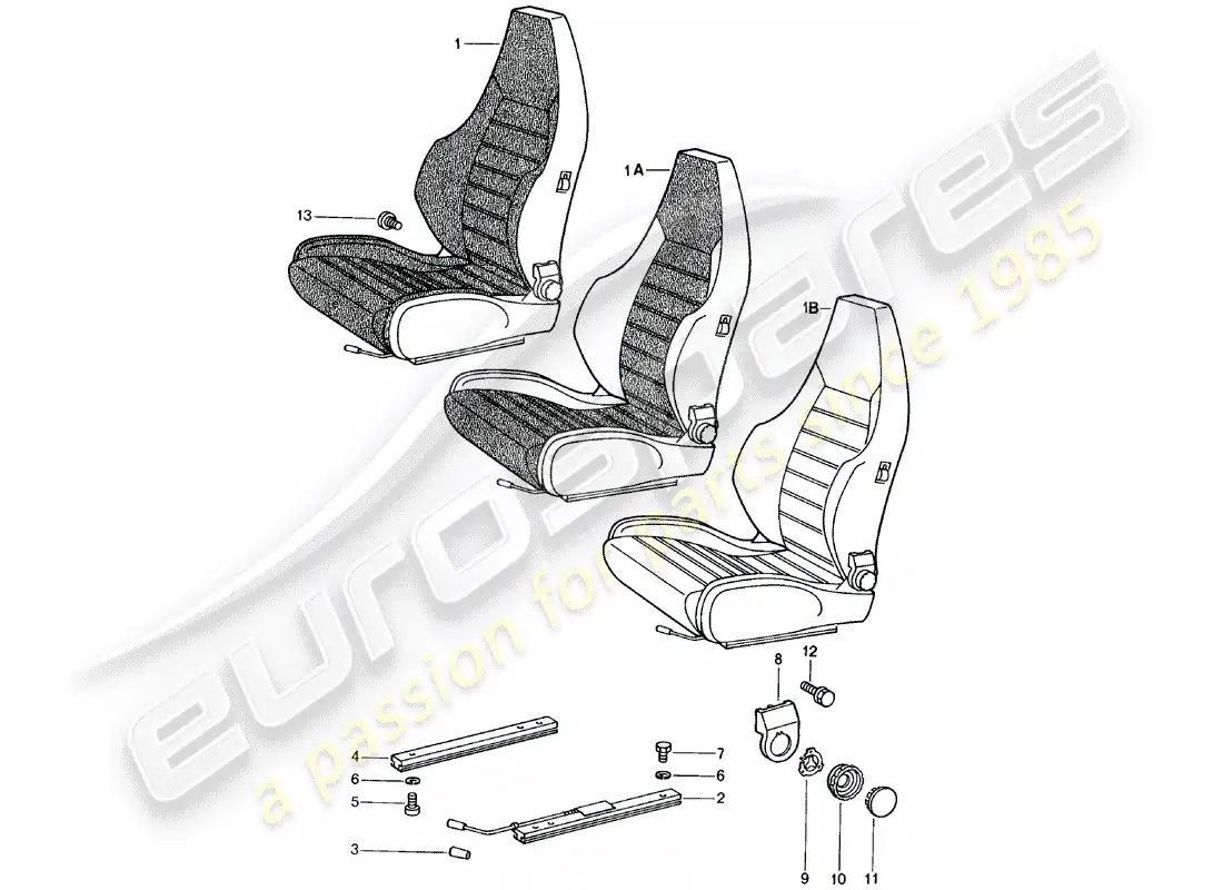 porsche 1981 (924) sports seat - complete parts diagram