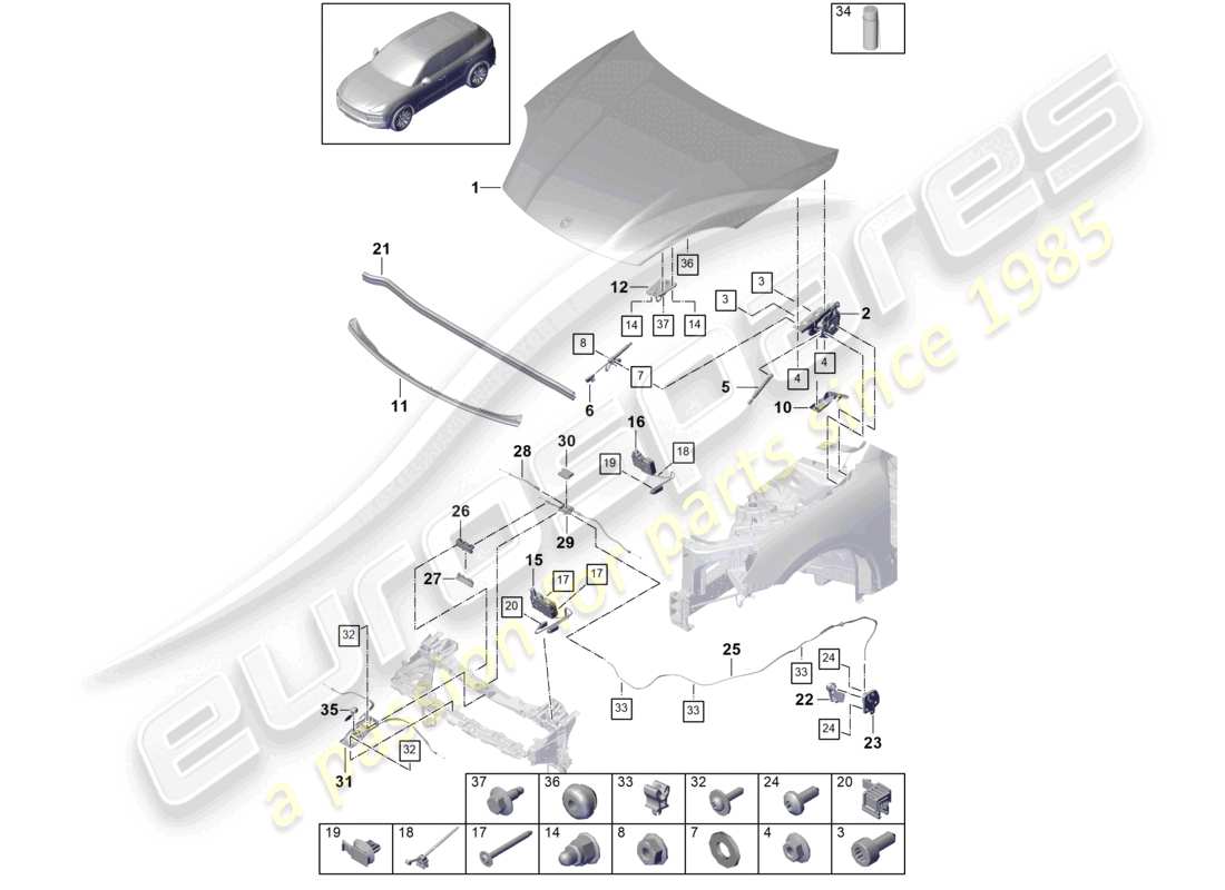 porsche 2024 (cayenne e3 9ya/9yb) cover front part diagram
