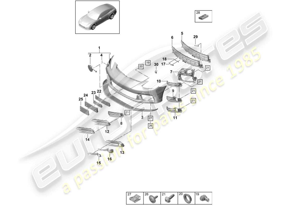 porsche 2021 (panamera 971-1) bumper front basic part diagram