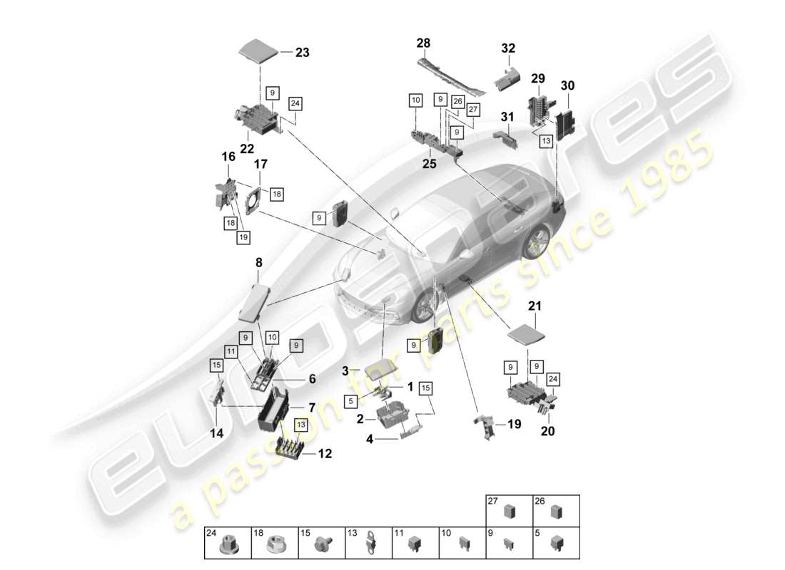 porsche 2021 (panamera 971-1) central electrics fuse box part diagram