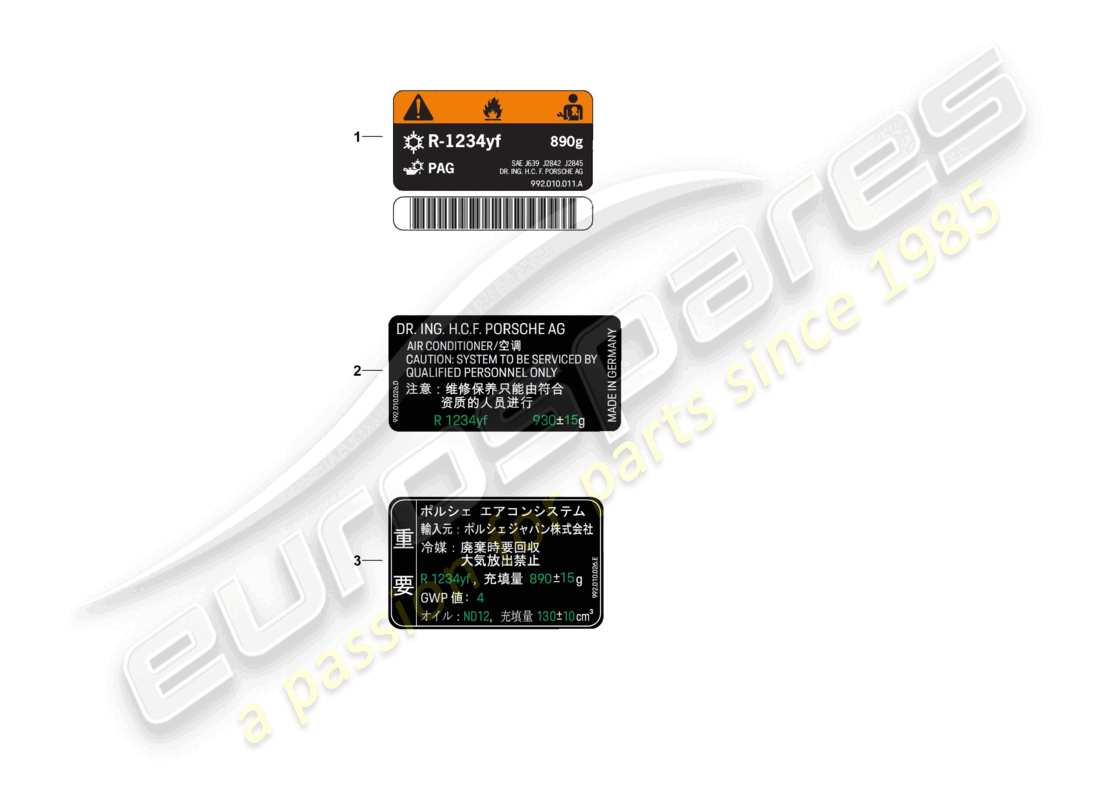 porsche 2026 (992-2 gt3) sticker for air conditioner part diagram