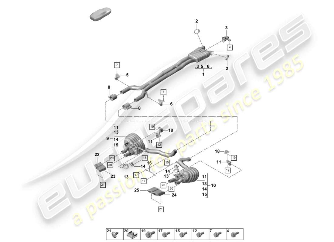 porsche 2024 (panamera 971-2) exhaust system front silencer rear silencer tailpipe part diagram