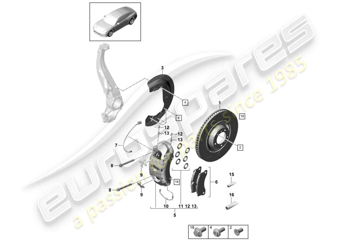 porsche 2021 (panamera 971-1) disc brake front axle parts diagram