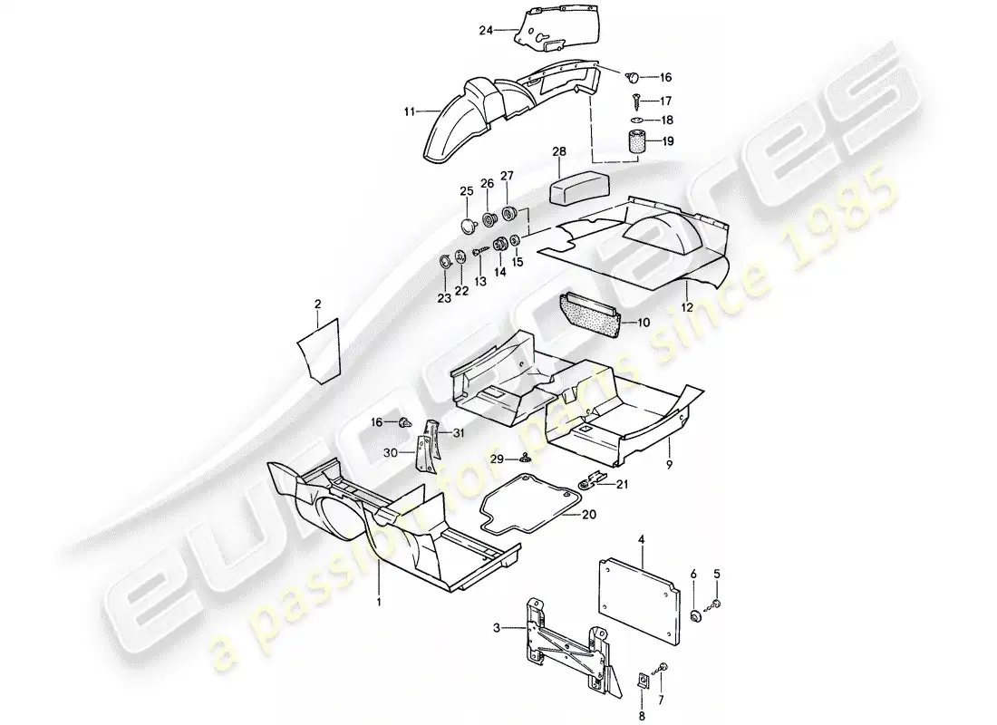 porsche 1988 (944) trims parts diagram