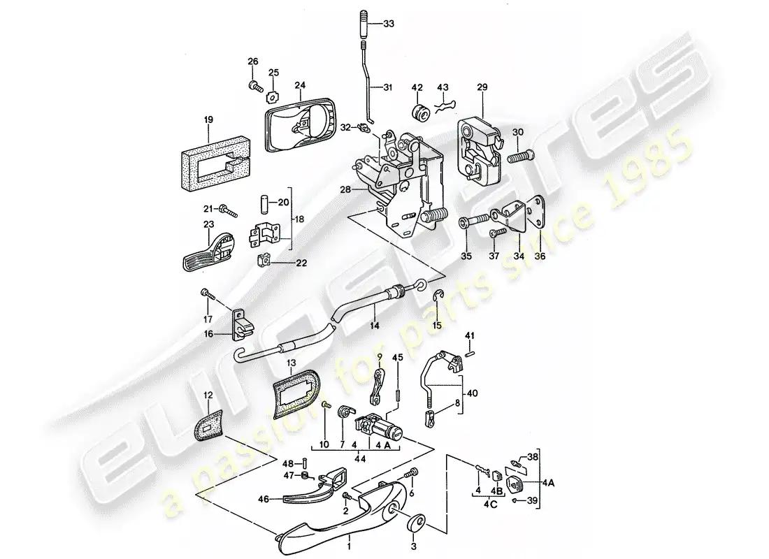 porsche 1992 (968) door handle, outer - door latch parts diagram