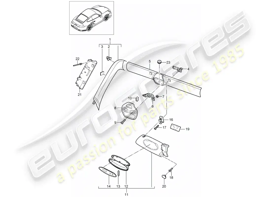 porsche 2009 997-2 turbo / gt2 a-pillar parts diagram