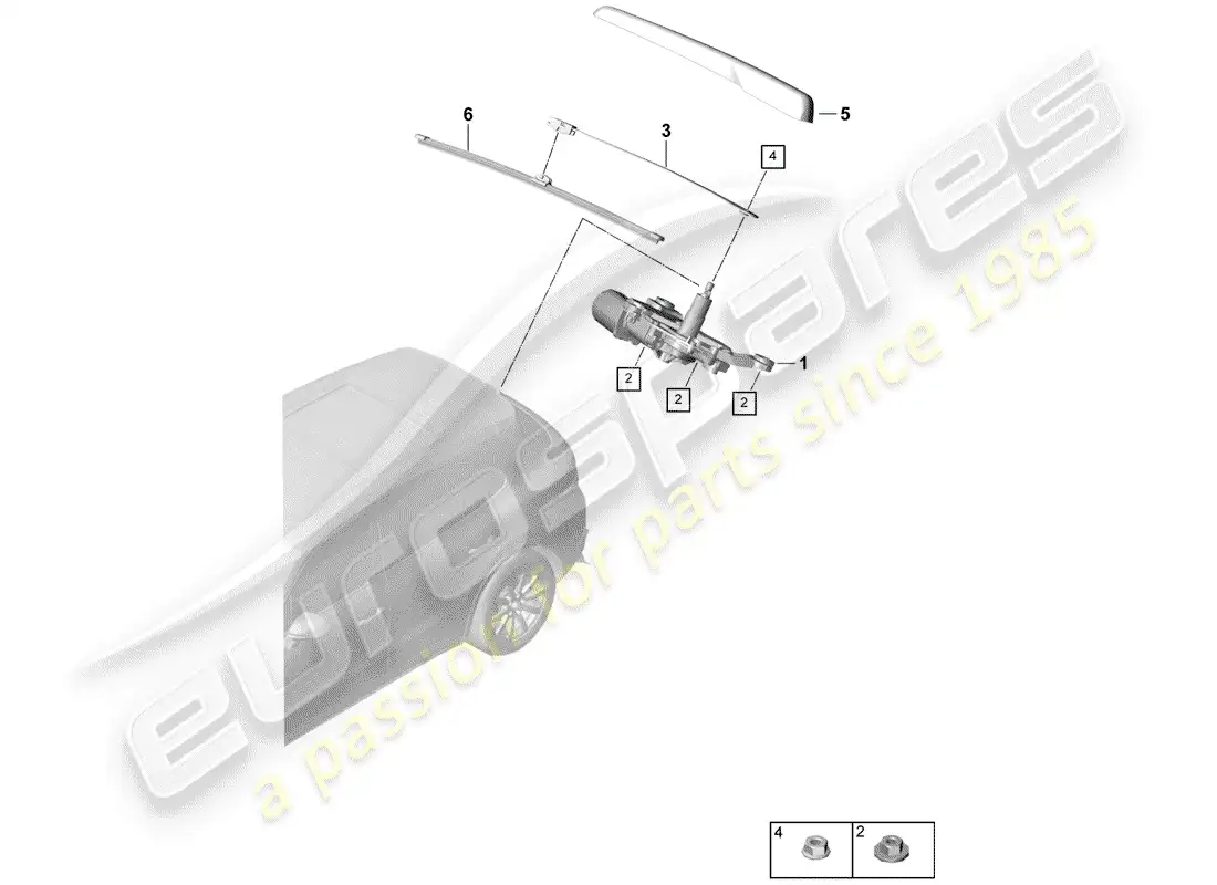 porsche 2018 (cayenne e3 9ya/9yb) rear window wiper parts diagram