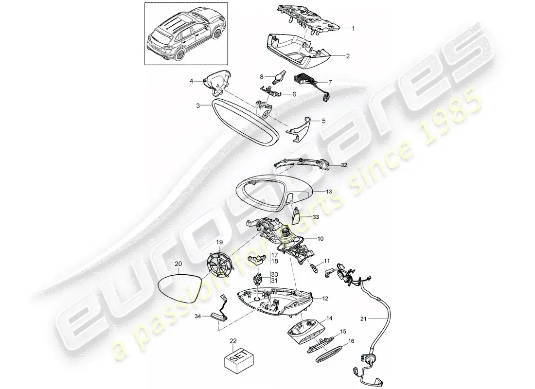 porsche 2016 (cayenne e2 92a) rear-view mirror parts diagram
