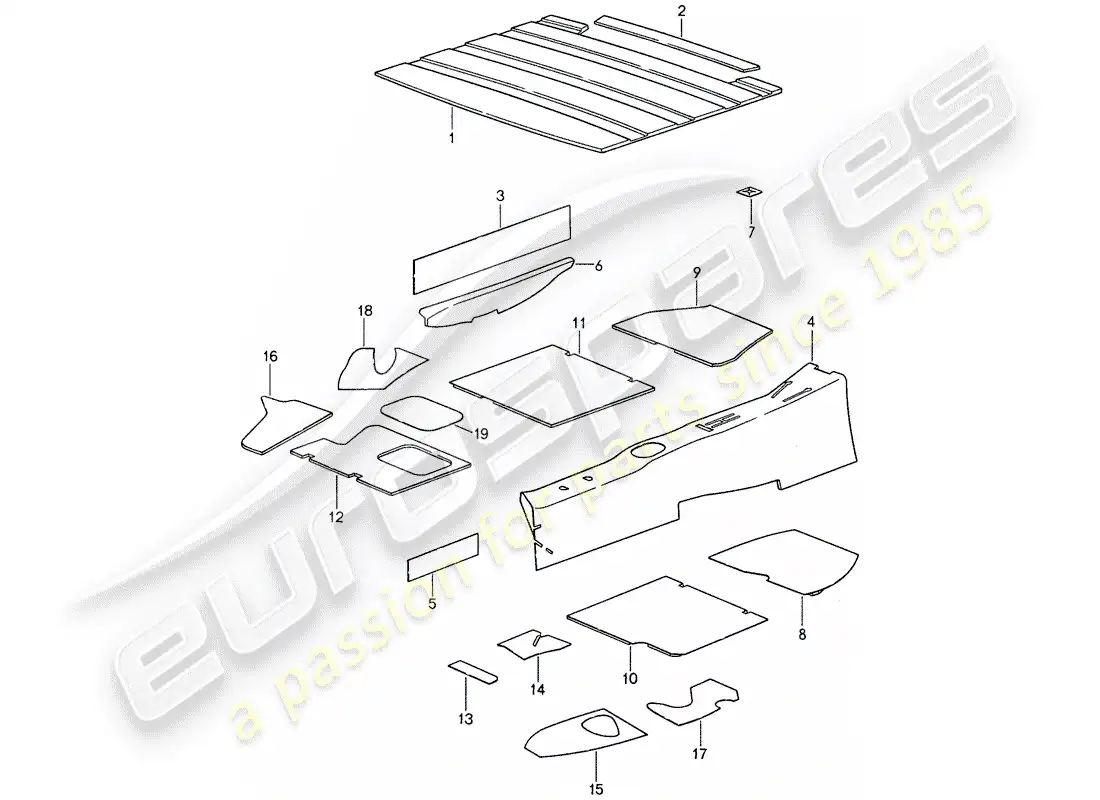 porsche 1988 (959) body shell - sound proofing 2 parts diagram
