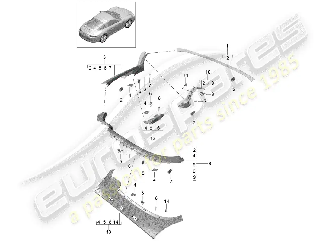 porsche 2015 (991-1) trims parts diagram