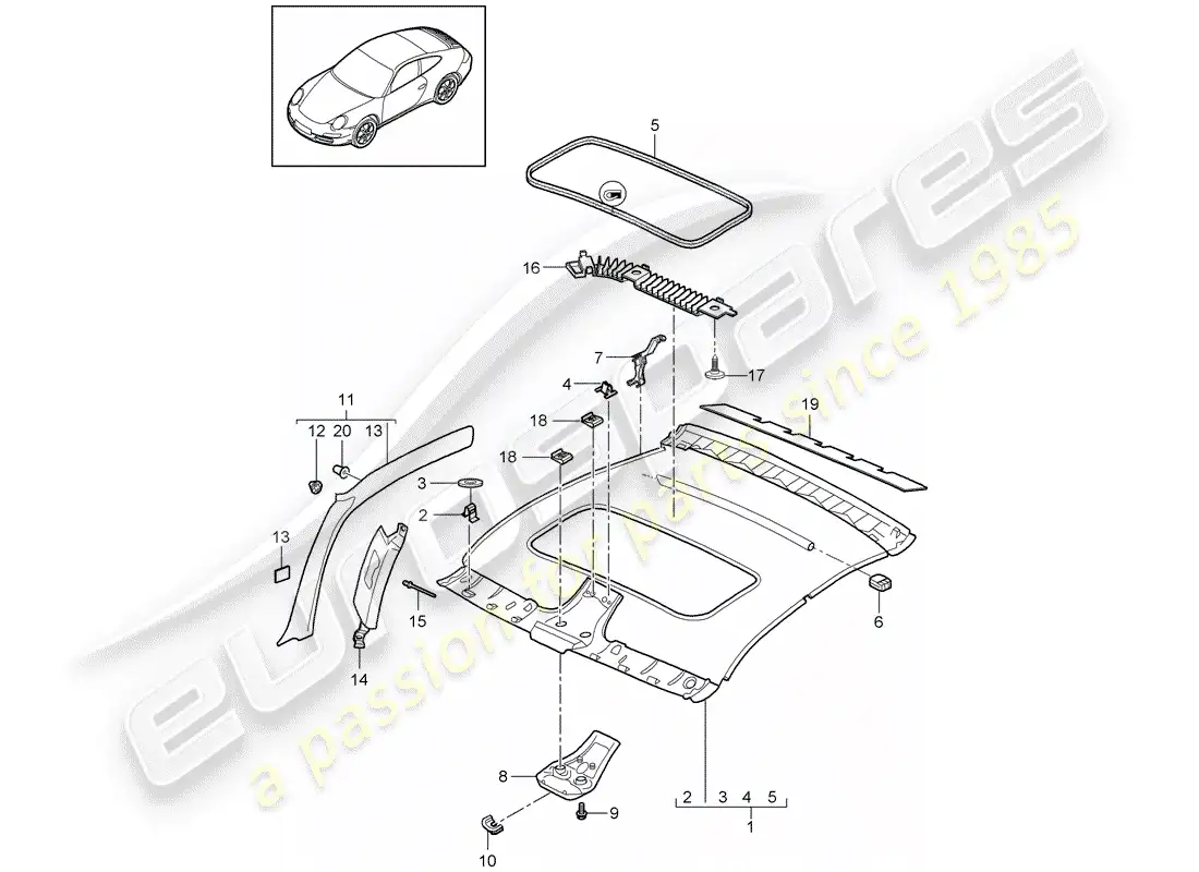 porsche 2009 997-2 turbo / gt2 roof trim panel parts diagram