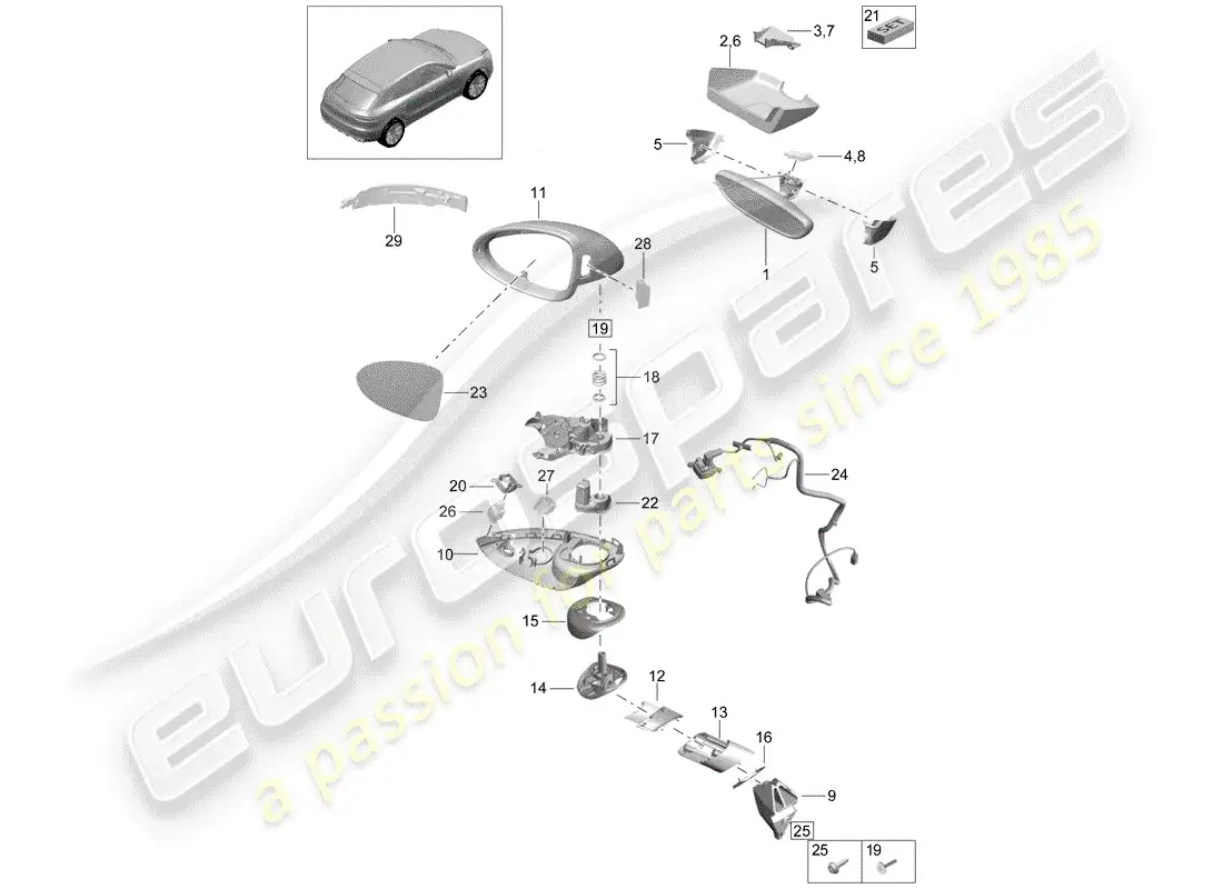 porsche 2019 (macan) rear view mirror parts diagram