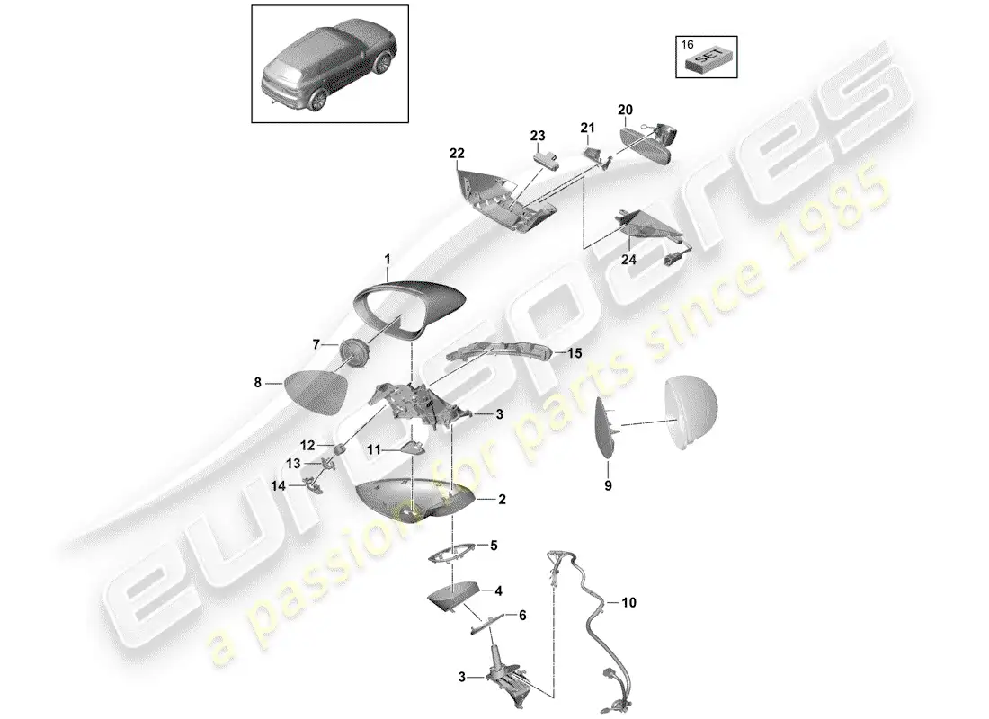porsche 2019 (cayenne e3 9ya/9yb) rear view mirror inner parts diagram