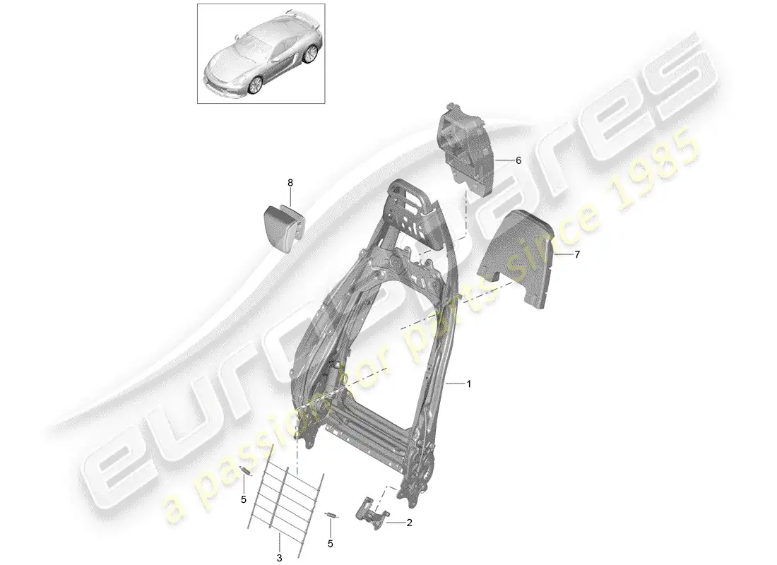 porsche 2016 (981 cayman gt4) backrest frame part diagram