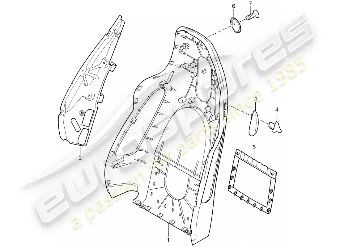 porsche 2005 (987 boxster) backrest shell parts diagram