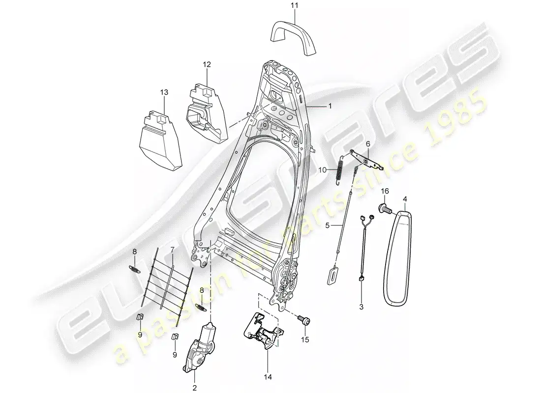 porsche 2005 (987 boxster) backrest frame parts diagram