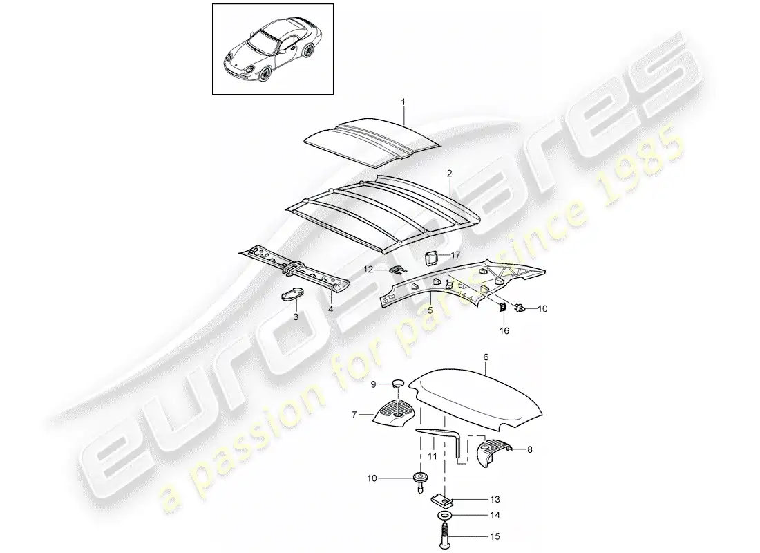 porsche 2010 (997-2) hardtop parts diagram
