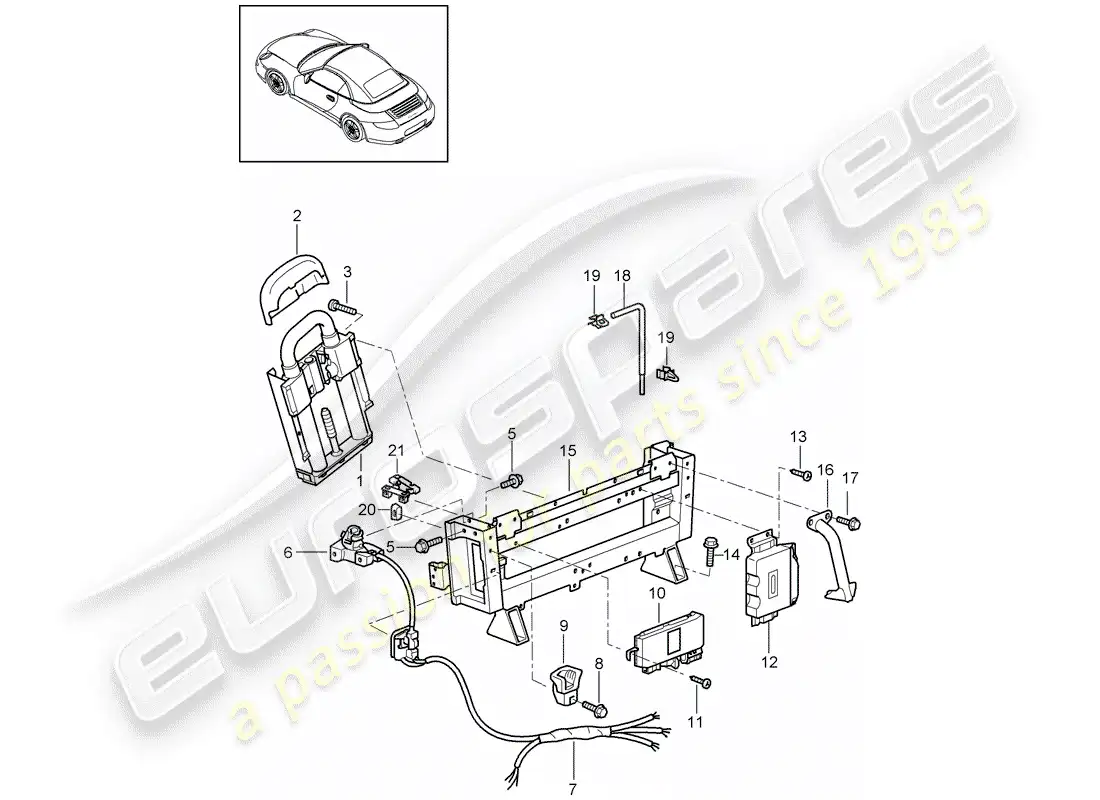 porsche 2009 (997-2) roll bar parts diagram