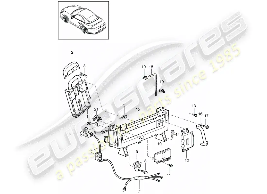 porsche 2007 (997-1 turbo / gt2) roll bar parts diagram