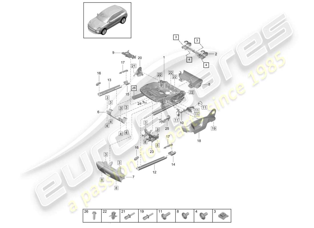 porsche 2024 (macan) frame for seat accessories sundry sports seat part diagram