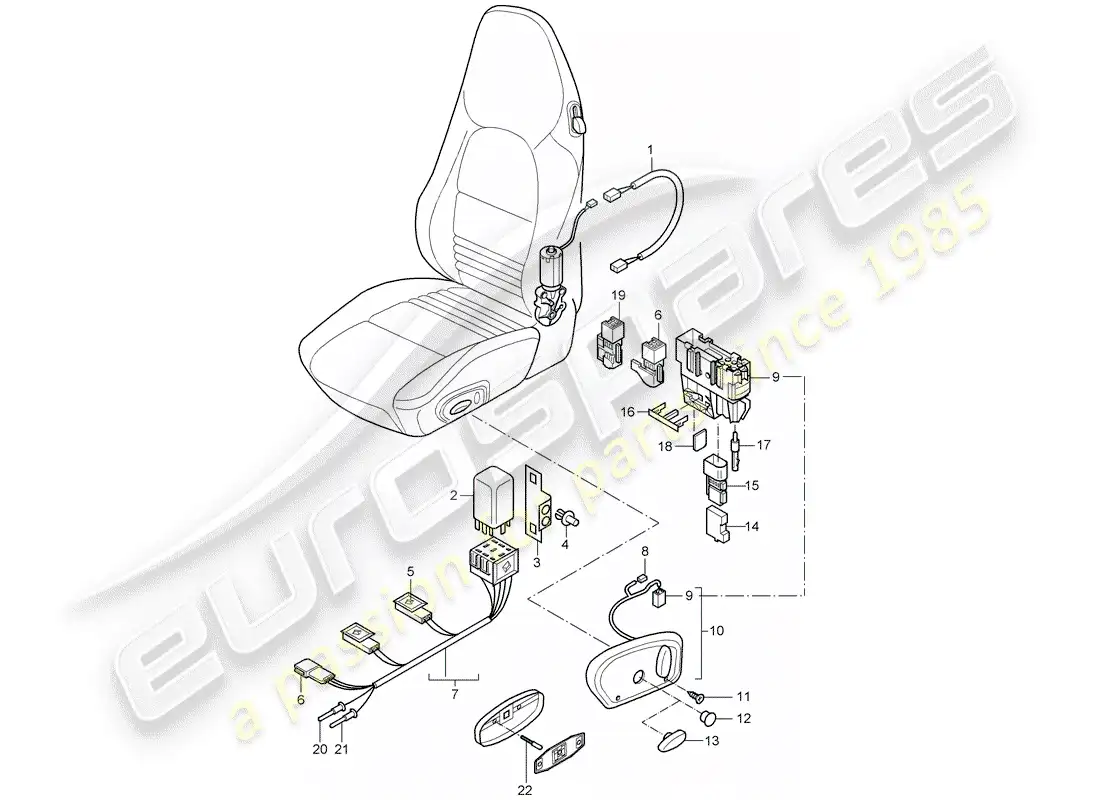 porsche 2001 (986 boxster) wiring harnesses - switch - standard seat - sports seat parts diagram