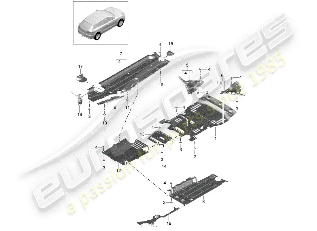 porsche 2017 (macan) underbody lining parts diagram