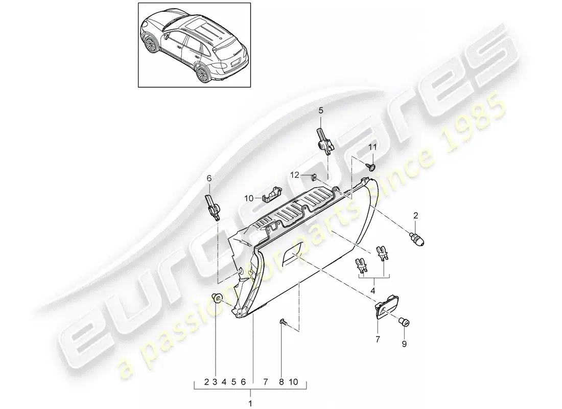 porsche 2016 (cayenne e2 92a) glove box parts diagram