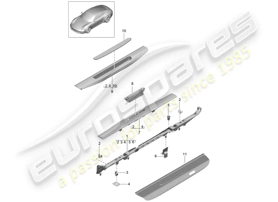 porsche 2016 (991-1) lining parts diagram