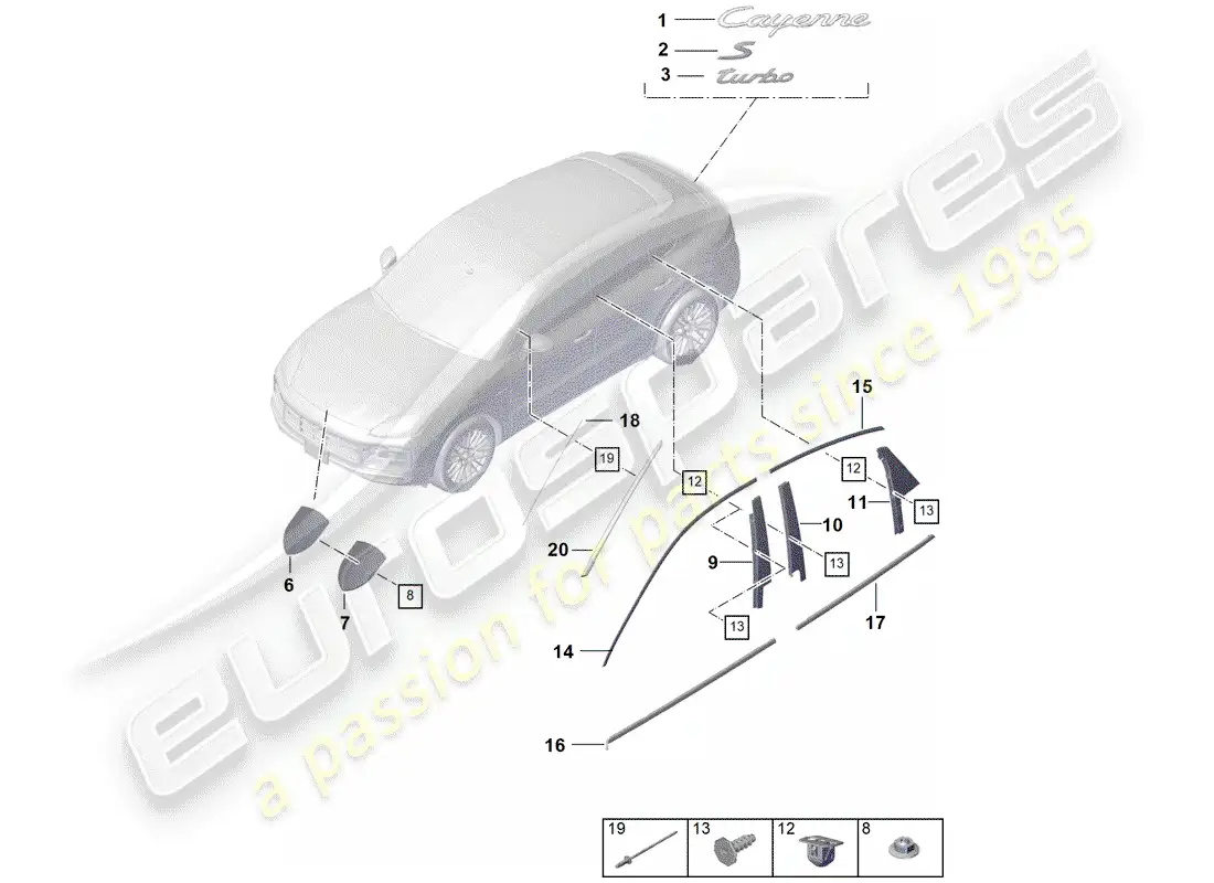 porsche 2019 (cayenne e3 9ya/9yb) nameplates parts diagram