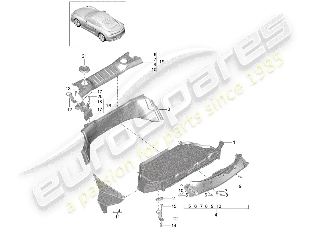porsche 2016 (981 cayman gt4) luggage compartment part diagram