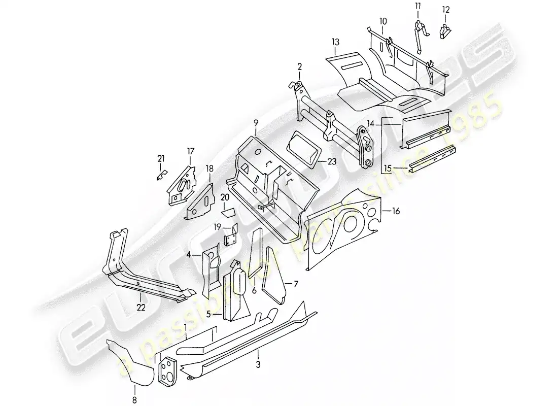 porsche 1958 (356/356a) frame - single parts parts diagram