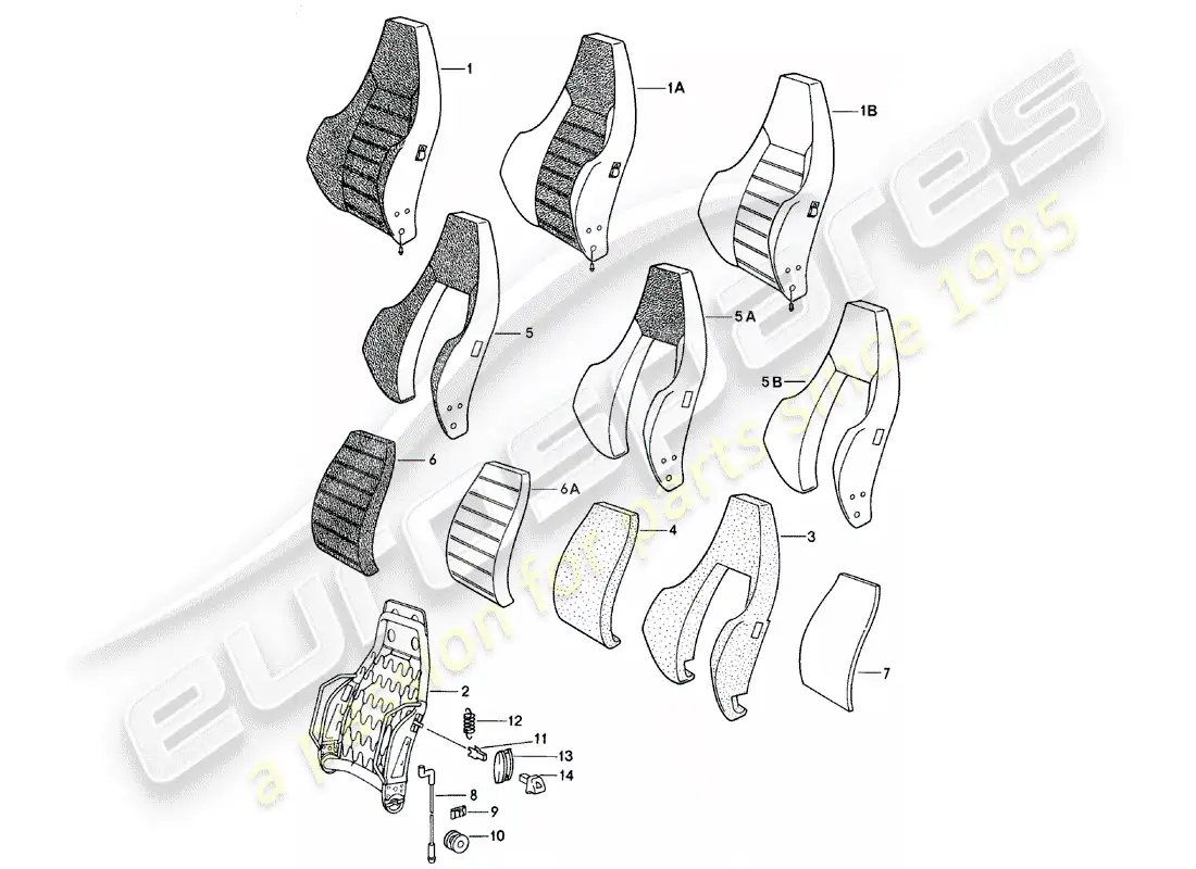 porsche 1981 (924) sports seat - backrest - and - single parts parts diagram