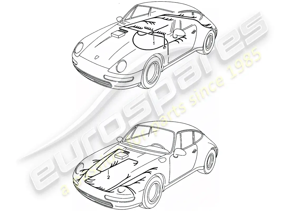 porsche 1997 (993) wiring harnesses - passenger compartment - front luggage compartment parts diagram