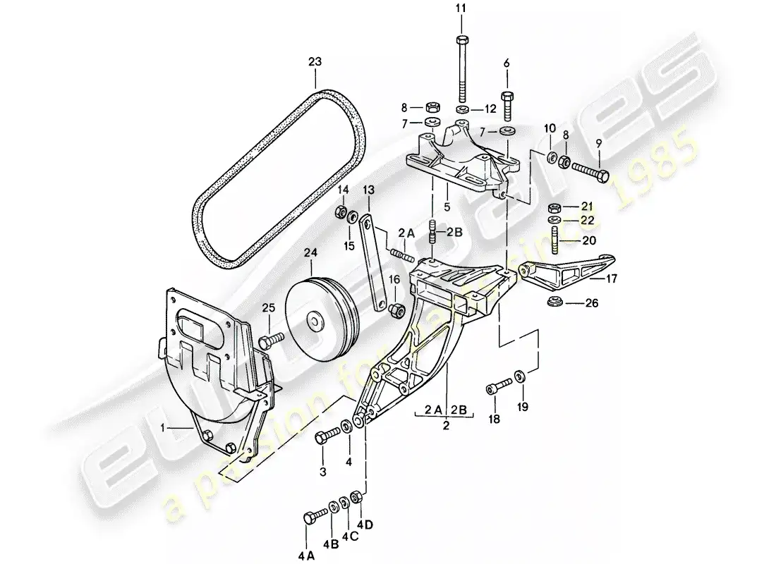 porsche 1987 (911) compressor - mounting - driving mechanism parts diagram