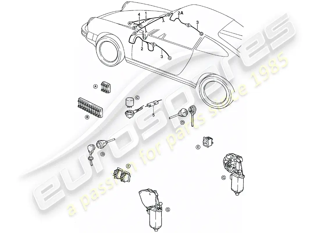 porsche 1981 (911) wiring harnesses - power window parts diagram