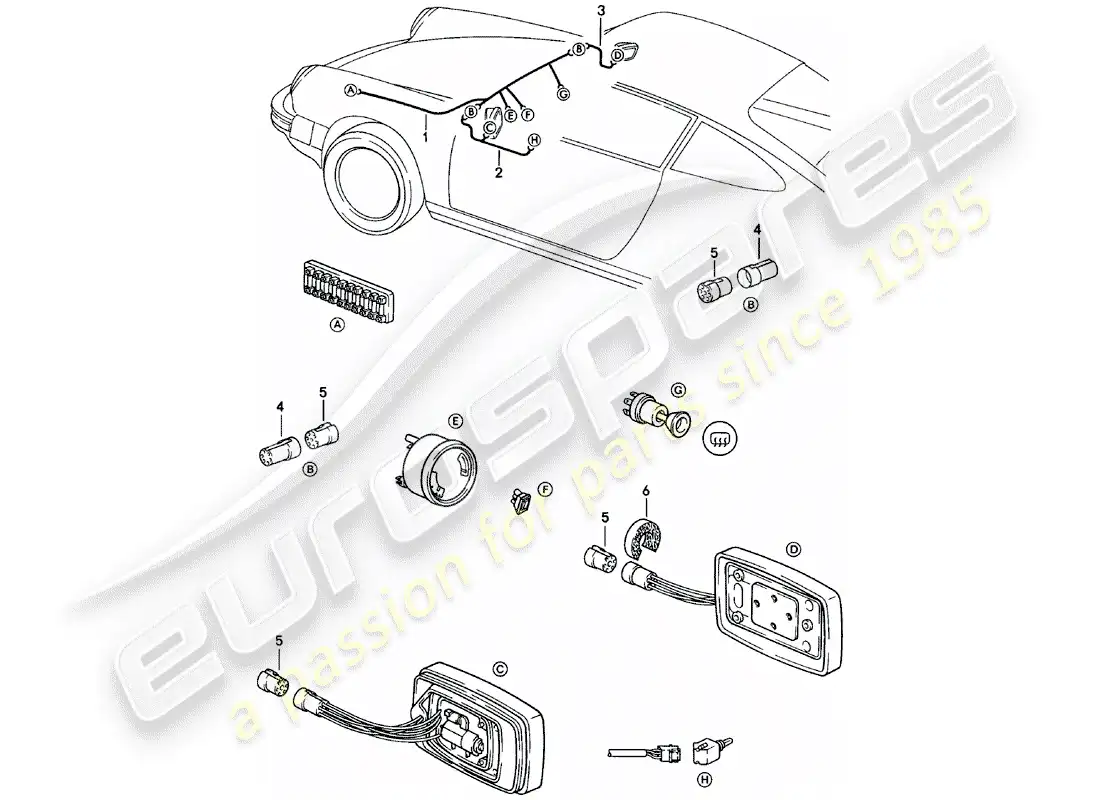 porsche 1981 (911) wiring harnesses - rear view mirror parts diagram