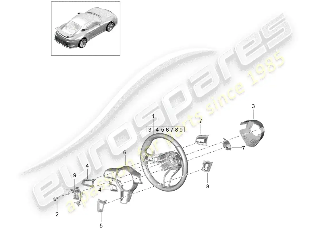 porsche 2014 (991-1 r/gt3/rs) steering wheel parts diagram