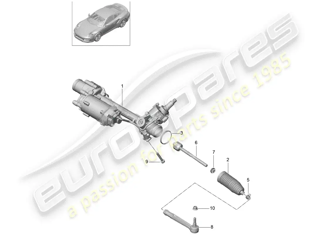 porsche 2015 (991-1 turbo) steering gear parts diagram