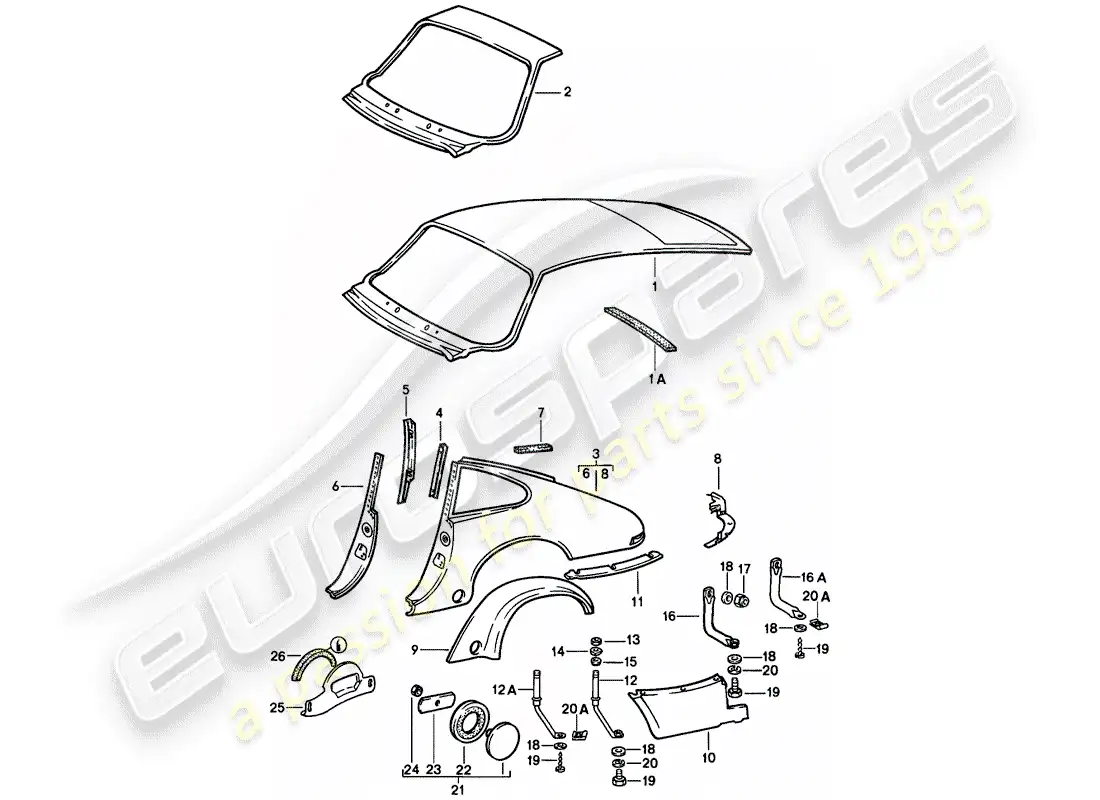 porsche 1984 (911) exterior panelling - to fit use workshop material - also use: parts diagram