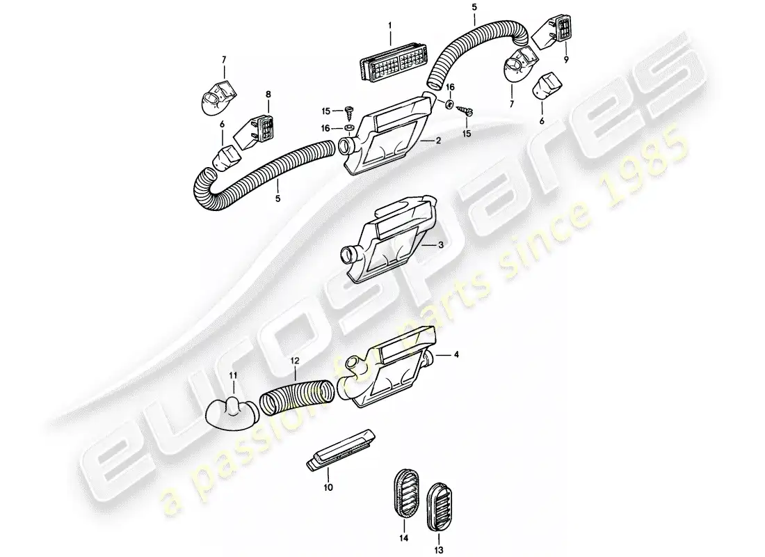 porsche 1984 (944) air vent - trim - air hose parts diagram
