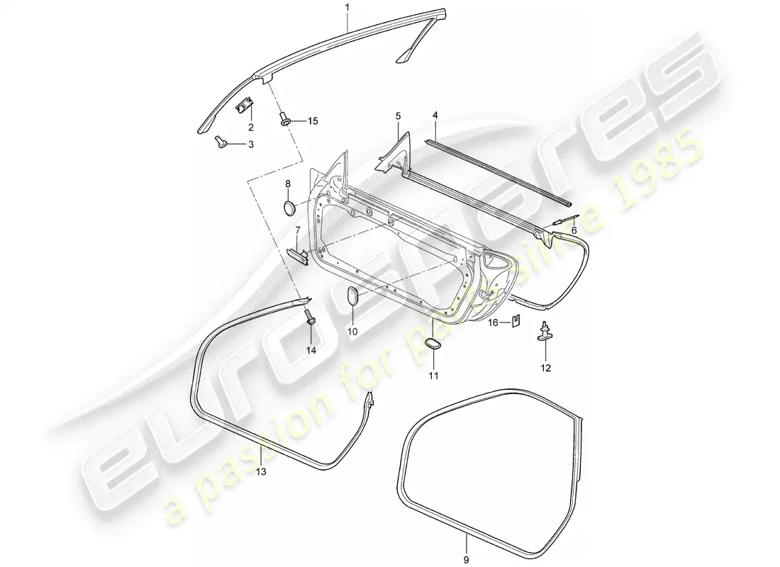 porsche 2010 (997-2) door seal parts diagram