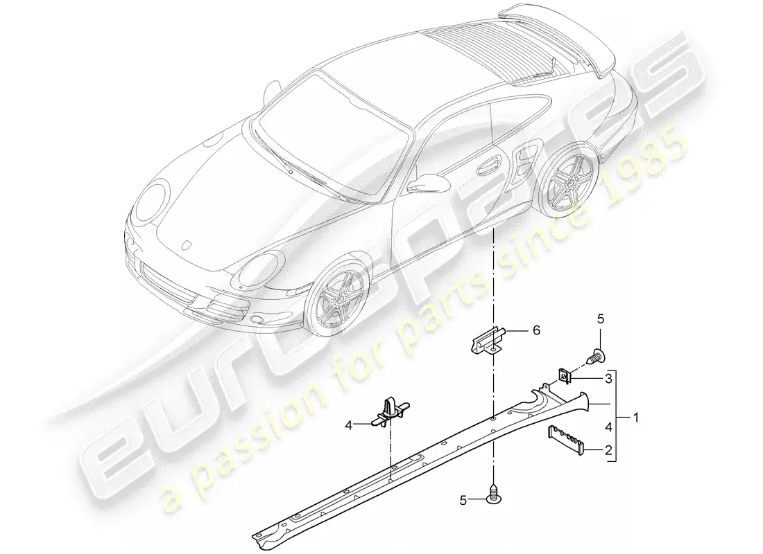 porsche 2007 (997-1 turbo / gt2) side member trim parts diagram
