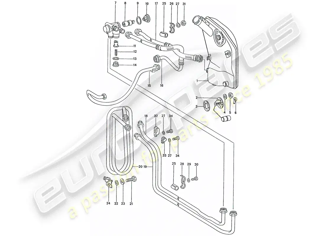 porsche 1974 (911) engine lubrication - radiator coil parts diagram