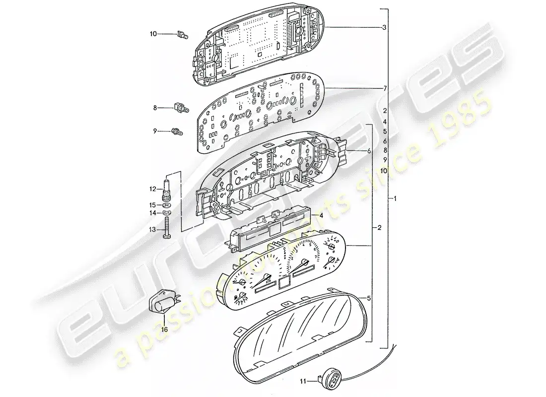 porsche 1991 (928) instrument cluster - d - mj 1989>> parts diagram