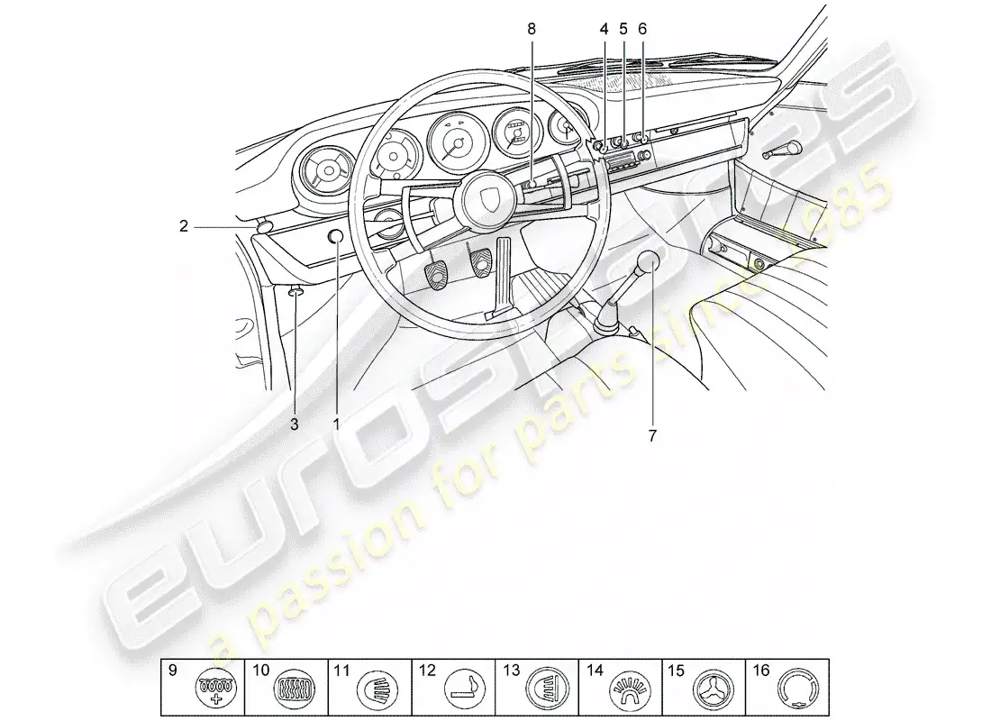 porsche 1965 (911/912) button - switch parts diagram
