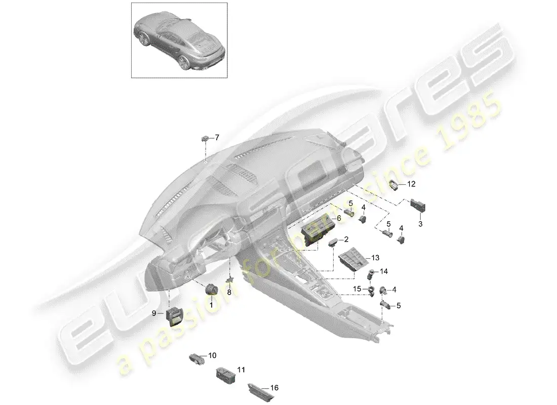 porsche 2014 (991-1 turbo) switch parts diagram